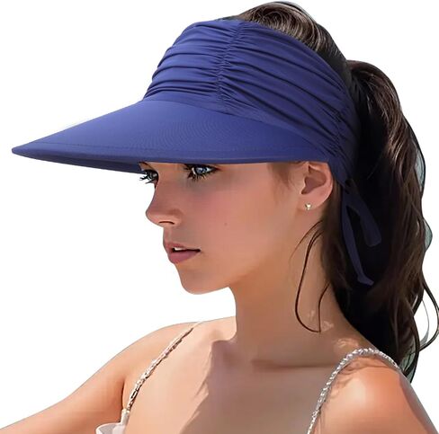 DRESHOW Women Visor Sun Hat Wide Brim Hat Adjustable Foldable Ponytail Beach Hat Summer UV Protection Outdoor Cap UPF 50+ in Saudi Arabia