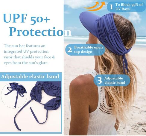 DRESHOW Women Visor Sun Hat Wide Brim Hat Adjustable Foldable Ponytail Beach Hat Summer UV Protection Outdoor Cap UPF 50+ in Saudi Arabia