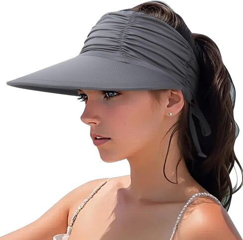 DRESHOW Women Visor Sun Hat Wide Brim Hat Adjustable Foldable Ponytail Beach Hat Summer UV Protection Outdoor Cap UPF 50+ in Saudi Arabia