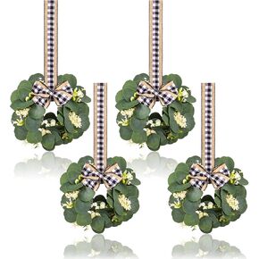 2Pcs Mini Eucalyptus Wreath - 10 Inch Small Artificial Spring Wreath Greenery Wreaths for Wall Window Front Door Kitchen Cabinet Farmhouse Greenery Wedding Decor
