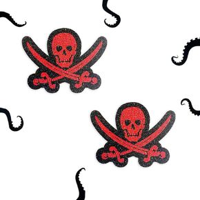 Sasswear Pirate Fasties Skull Nipple Covers for Rave ، Festivals Sexy Lingerie ، Black X Fasties Glitter ، Made in USA