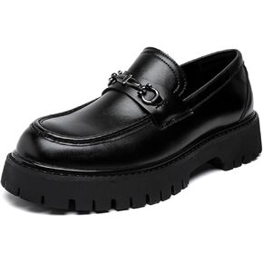 Mens Patent Leather Slip-On Platform Dress Horsebit Loafer Low Heels Round Toe Non-Slip Penny Shoes for Formal Business Wedding