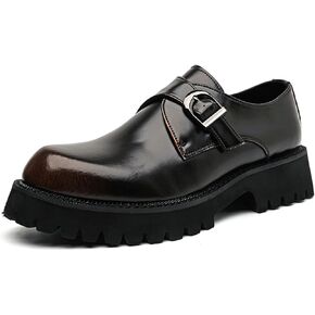 Men's Leather Platform Slip-On Loafers Fashion Monk Buckle Round Toe Lug Sole Penny Shoes Casual Business Work Flatform Dress Shoes