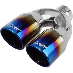 Upower 2.5 Inch Inlet 3.5 Inch Outlet Dual Exhaust Tips Tailpipe 2.5" to 3.5" 9.75" Length 304 Stainless Steel Polished Vacuum Plating Blue 1.2mm Thickness Weld On Tail Pipe(Single Wall,Rolled Edge)