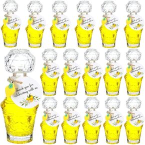Chuangdi 16 Sets 57 Pcs Limoncello Glass Bottle Favors Include 1.7 oz Empty Limoncello Bottles with Lids Mini Lemon Pendants Tags for Homemade Brewing Wedding Bridal Party Gifts(Elegant)