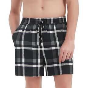 NACHILA Men's Pajamas Shorts-Viscose Made from Bamboo, Lightweight Sleep Shorts Plaid Pajama Bottoms with Pockets