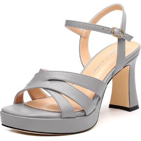 Women's Chunky Platform High Heels Block Heeled Sandals Open Square Toe Ankle Strap Dress Wedding Party Sandal Shoes 3.3''