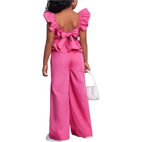 GORGLITTER Girl's 2 Pieces Outfits Ruffle Bow Backless Cute Tank Top and Casual Pants Set