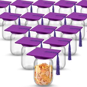 Amyhill 16 Sets Graduation Mason Jars for Centerpieces 12 oz Plastic Class of 2025 Candy Gifts Jar for Graduation Centerpieces(Purple)