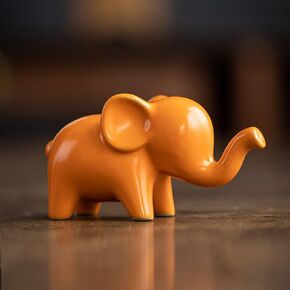 OwMell Good Luck Elephant Decor - Small Ceramic Elephant Statue Figurine for Home Decor - White