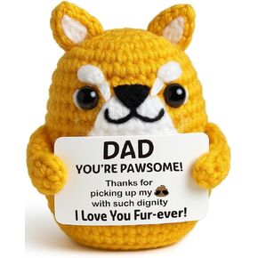 MAMAGIFTREE Funny Father’s Day Stuffers, Dog Dad Gift for Men | Cute Shiba Inu Crochet Plush with Message Card | Handmade Knitted Puppy, Cool Fur Dad Gift for Pet Lovers, Birthday, or Papa