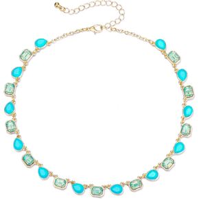BriLove Colorful Crystal Choker Necklace for Women,Gorgeous Shiny Teardrop Emerald Cut Chunky Bib Collar Party Prom