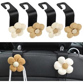 4PCS Car Seat Headrest Hook, Cute Flower Car Seat Back Hanging Hook, Auto Seat Purse Hanger Organizer for Handbag Clothes Coat Grocery Bag, Universal Interior Car Accessories (White)