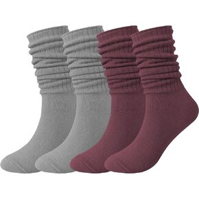 Wildarms 4 Pairs Slouch Socks for Women Cotton Knit Boot Socks Soft Knee High Socks Women’s Scrunch Slouchy Socks Size 5-8