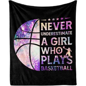 Basketball Throw Blanket, 50" x 40" Flannel Cool Basketballs Themed Printed Stuffed Plush Black Blankets, Soft Nap Throw Blanket for Home Girls Women Basketball Lovers Gifts