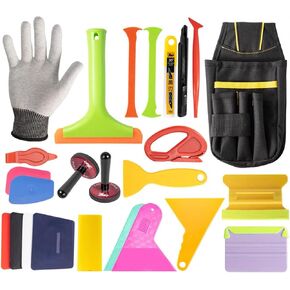 24Piece Car Color Change Wrap Kit, Complete Auto Film Application Set with Squeegees, Utility Knives, Edge Trimmers, Film Cutters, and Professional Tools for Vehicle Customization Protection (24 PCS)