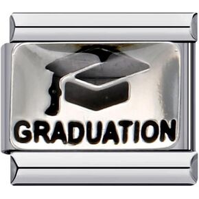 Mon & Sons Funny Graduation Sexy Love Birthday Butterfly Butterfly Cancer Silver Italian 9mm Link Bracelet Steel Stains Stail Scarm متوافق مع الترشيح (التخرج)
