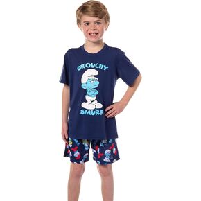 INTIMO The Smurfs Pajamas Boys' Grouchy Smurf Short Sleeves and Shorts Sleep Set