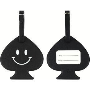 FENICE Vegan PU Leather Smiley Face Name Tag with Belt Buckle Strap Closure for Suitcase Luggage Tavel Bag (Yellow-Smile)