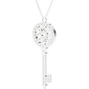 Lab Grown Round Diamond Necklace Pendant, 1/2 CTTW, 55 Diamond, 925 Sterling Silver Chain Necklace, Filigree Key Diamond Necklace, Pendants for Women, Shiny White Pendant Perfect for Gift