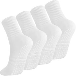 Jspupifip Pilates Socks for Women, 4 Pairs Non Slip Yoga Socks with Grips for Yoga Pilates Ballet Barre, Size 5.5-8.5