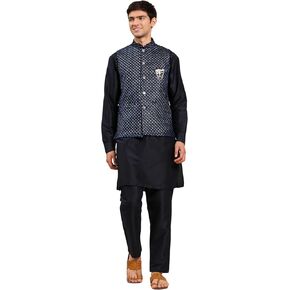Mens Indian Traditional Cotton Kurta Set With Velvet Jacket (Waistcoat) For Men (C-115)