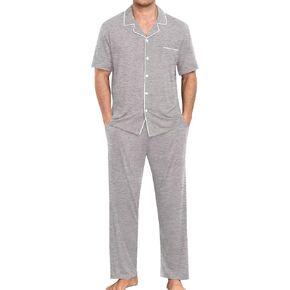 SWOMOG Men Pajamas Sets Short Sleeve Modal Sleepwear Two-Piece Soft PJs Sets Loungewear with Long Pants