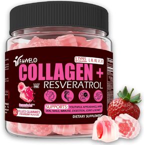 Multi Collagen Gummies Peptides Hydrolyzed Type I, II, III, V, X Plus Resveratrol Hyaluronic Acid & Biotin Gummies for Hair Skin and Nails Vitamins | Colageno Hidrolizado for Women & Men | Sugar Free