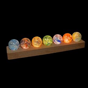 JOJOCY 7 Colors Glass Crystal Ball Light with Wood Base, 4cm/1.5in Glass Balls Colorful LED Lights Base Night Lamp Table Decorative USB Lights Positive Energy Space Meditation Lamp Great Gifts