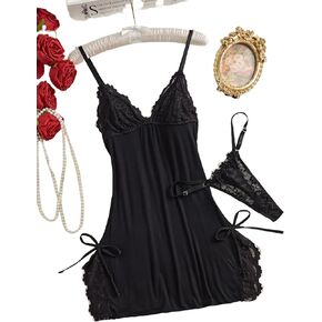 Women's Lingerie Sexy Nightwear Spaghetti Strap Nightgown Babydoll Chemise S-XXL