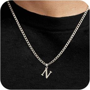Initial A-Z Letter Pendant Necklace for Men 18K Gold Plated Capital Initial Necklace Cuban Link Chain 4mm 20 Inch Jewelry Gift