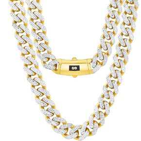 Nuragold 10k Real Yellow Gold Royal Monaco 15mm Miami Cuban Diamond Cut Pave Link Necklace (20"-30") Two Tone Italian Jewelry for Men