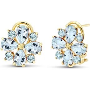 14k Yellow Gold Aquamarine French Clip Flower Earrings