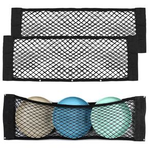 2PCS 25x80cm / 9.8x31.5in Mesh Storage Pocket Bag with Tape Sticker, Hook & Loop Elastic Cargo Net RV Netting Pocket, High Capacity Car Trunk Net Wall Sticker Pouch Bag for Car RV Home Storage