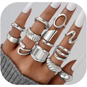 17 MILE 12 PCS Chunky Gold Stackable Rings for Women Non Tarnish, 18K Gold Plated Statement Open Stacking Rings, Knuckle Band Ring Set