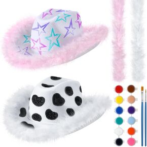 Hercicy 2 DIY White Cowgirl Hats مجموعة قبعات رعاة البقر الغربية للنساء
