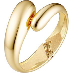Gold/Silver Polished Chunky Bangle Bracelet for Women, Wide Twisted Cuff Hinged Bangle Waterdrop Teardrop, Minimalist Bangle Trendy Jewelry Gifts