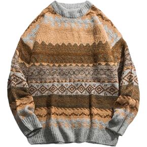 Mens Grandpa Sweater Vintage Aesthetic Knit Striped Casual Long Sleeve Pullovers Y2k Grunge Streetwear