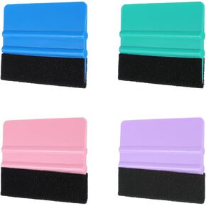 4pcs Felt Squeegee for Vinyl,4 Colors Decal Squeegee Tool, Felt Squeegees for Peel and Stick, for Handicrafts, Car, Window, Color Decal,Sticker, Glass Film (Lilac, Pink, Cyan, Blue)