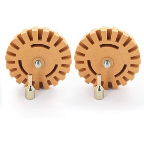 DEVMO 2 Pack 4 inch 10cm Diameter Decal Removal Eraser Wheel with Drill Arbor Adapter for Cars, RV, Motorcycles - Pinstripe, Adhesive Remover, Vinyl Decal, Graphics Removal Tool