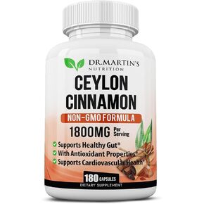 1800mg Organic Ceylon Cinnamon Capsules | 180 Count | Supports Joints, Healthy Inflammatory Responses, Antioxidant & Cardiovascular Health | Non-GMO & Gluten Free Supplement