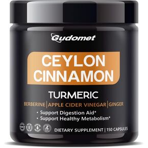 Premium Ceylon Cinnamon with Turmeric, Berberine, Apple Cider Vinegar & Ginger – Supports Digestion & Healthy Metabolism -150 Capsules- Made in The USA