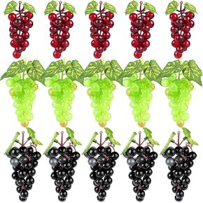 JUSTDOLIFE 15 Bunches Artificial High Simulation Grapes Fake Grapes Decorative Grapes in Black Red Green for Wedding Home Decoration Kitchen Office Photography Props