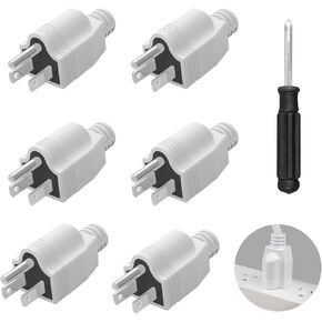 Replacement Plug 3 Prong, 3 Pack 3 Prong ReplacementPlug with 1 Screwdriver, Neutral Ground Bonding Plugs, 3 Wire 15A 125V Male Plugs, Power Plug Replacement, White