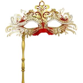 Masquerade Mask for Women Mardi Gras Venetian Handheld Gold and Red Opera Maks Halloween Costume Mask
