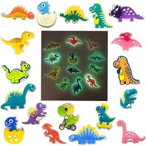 18 Pcs Glow In The Dark Dinosaur Shoe Charms, Dino Shoe Charm for Adults Kawaii Cartoon Dino Cute Accessories Pins