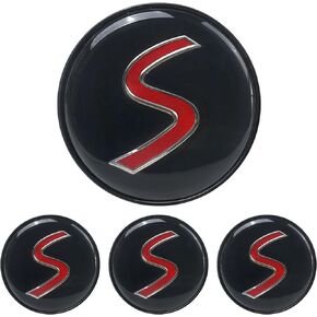 4Pcs Center Wheel Caps 53mm Fit for Mini Cooper S R53 R56, Fit for Mini Cooper Clubman R55, Hubcap Hub Badge Emblem, Red S Center Rims Covers, Hood Cap Parts Accessories Kit