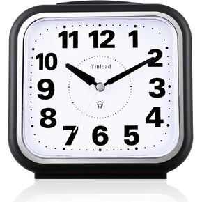 5.5" No Ticking Analog Alarm Clock,Silent Readable for Seniors,Easy to Set,Gradual Rise Alarm,Big Numbers,On/Off Switch on Side,Gentle Wake,Snooze, Lighted on Demand,Battery Operated,Black