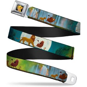 Buckle-Down Seatbelt Belt - Lion King Simba, Pumba & Timon Growing Up - 1.0" Wide - 20-36 Inches in Length