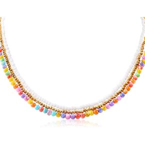 Multilayered Colorful Beaded Necklace for Women with Round Natural Stone Beads Bohemian Glass Seed Beads Choker Necklace Handmade Summer Beach Boho Jewelry Gift for Women